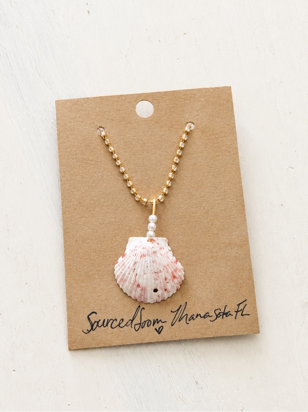Delicate Calico Scallop Seashell Pendant Gold Necklace ~ Handmade - Picture 2 of 2